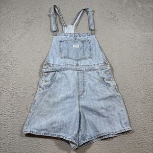 Levi's Vtg Style Women Sz M Denim Cotton Shortalls Short Overalls Blue Gardening